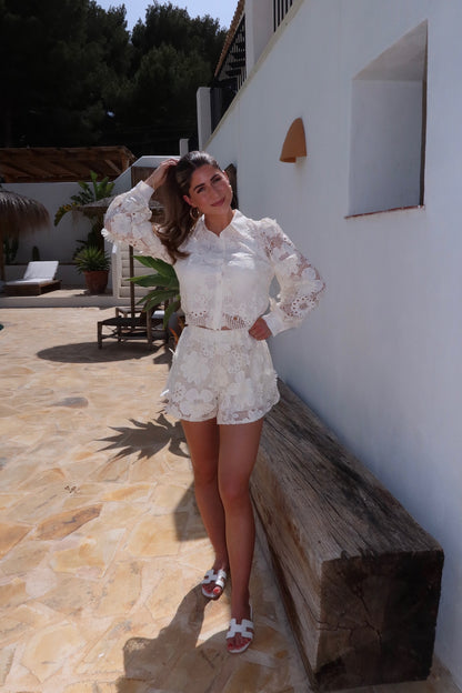 Beige crochet co-ord set women