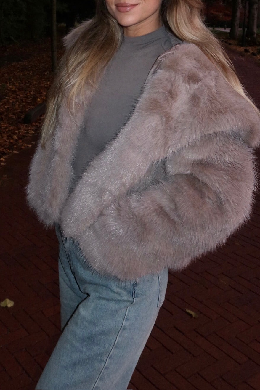 Faux fur coat beige women