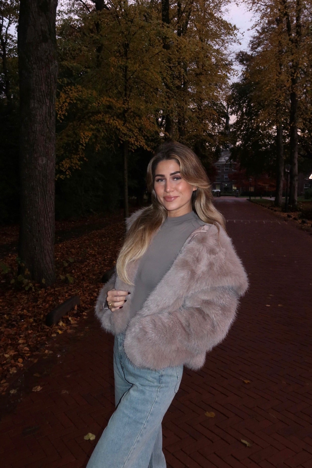 Faux fur coat beige women