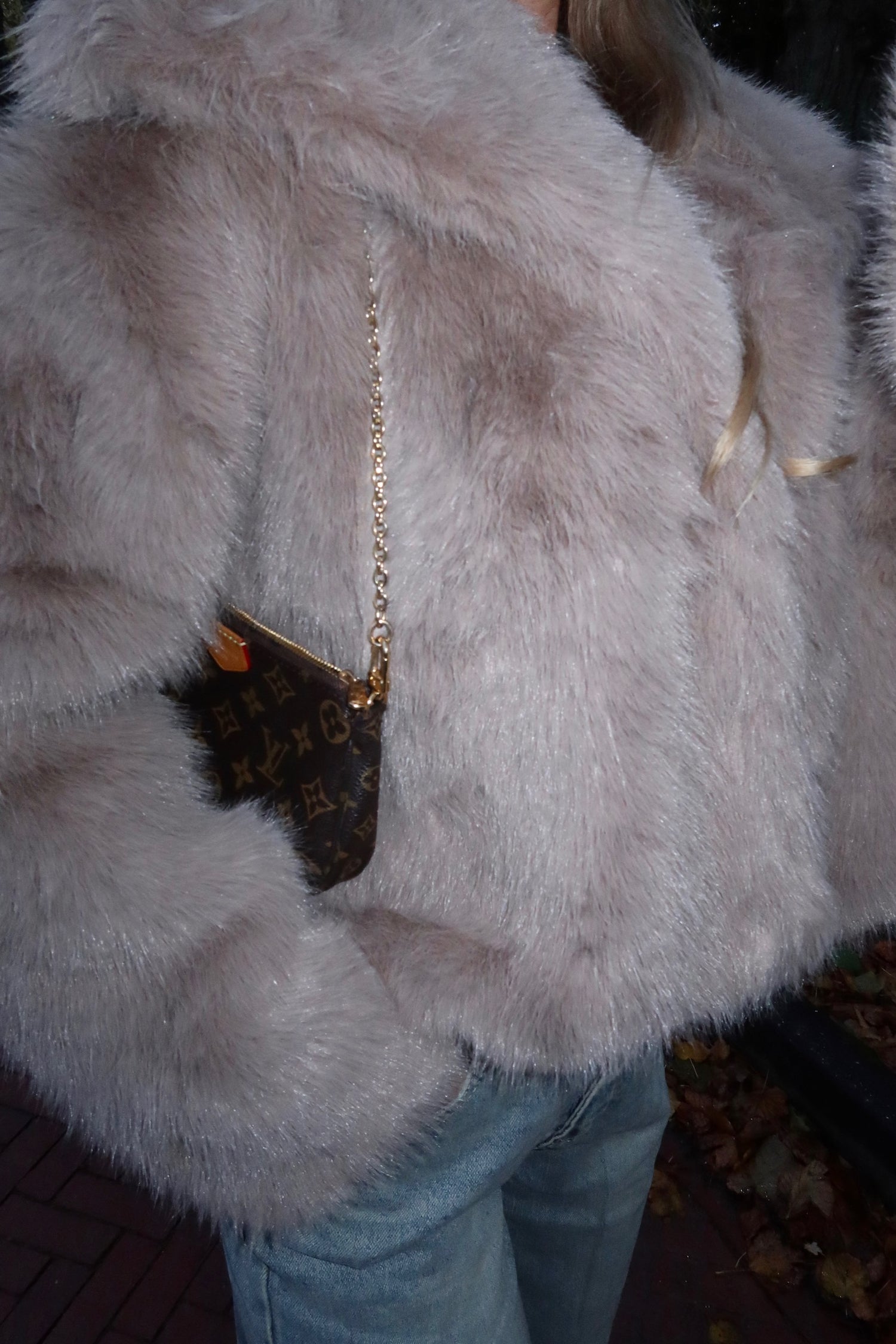 Faux fur coat beige women