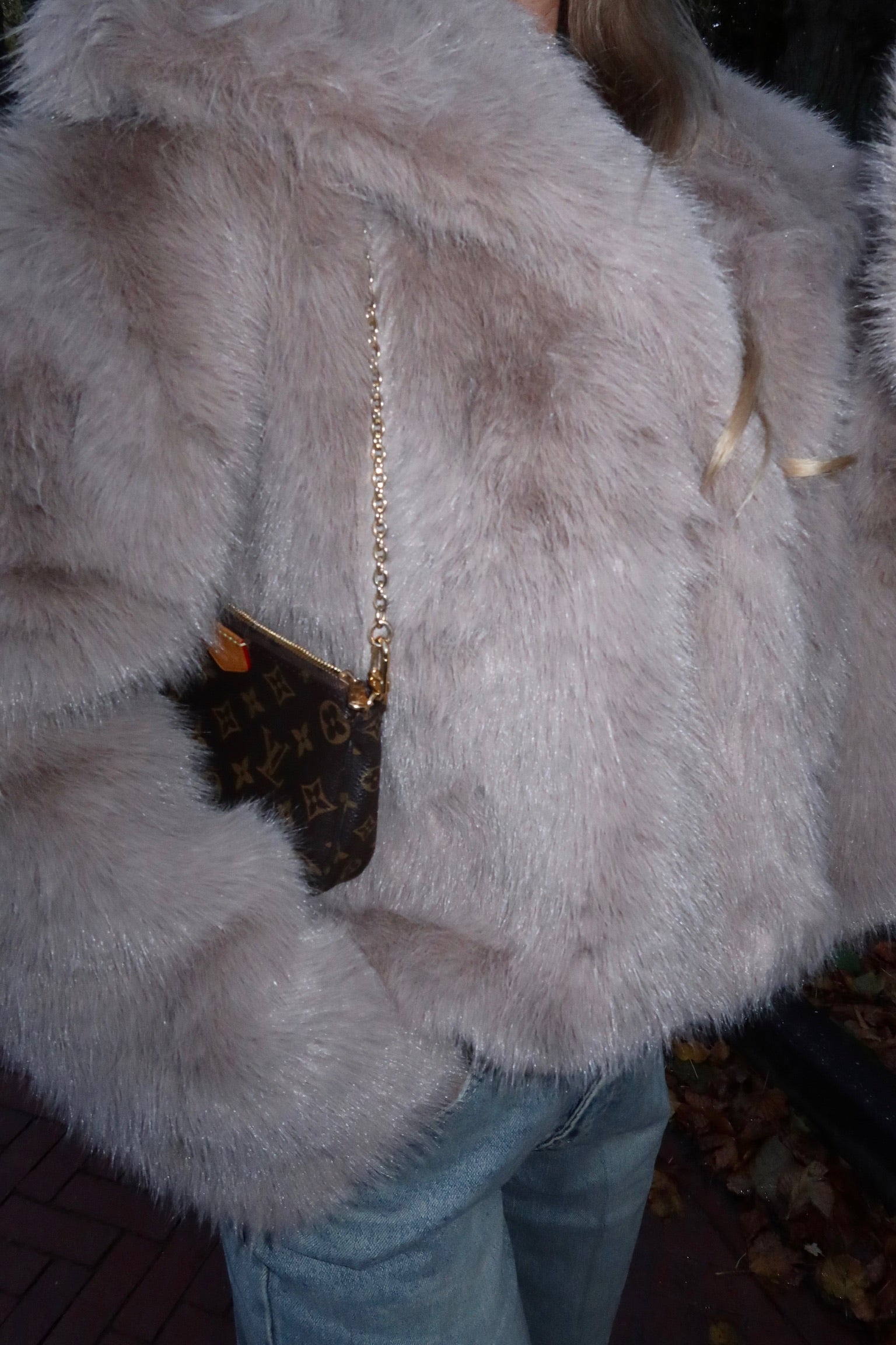 Faux fur coat beige women