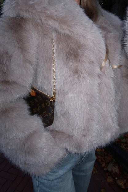 Faux fur coat beige women