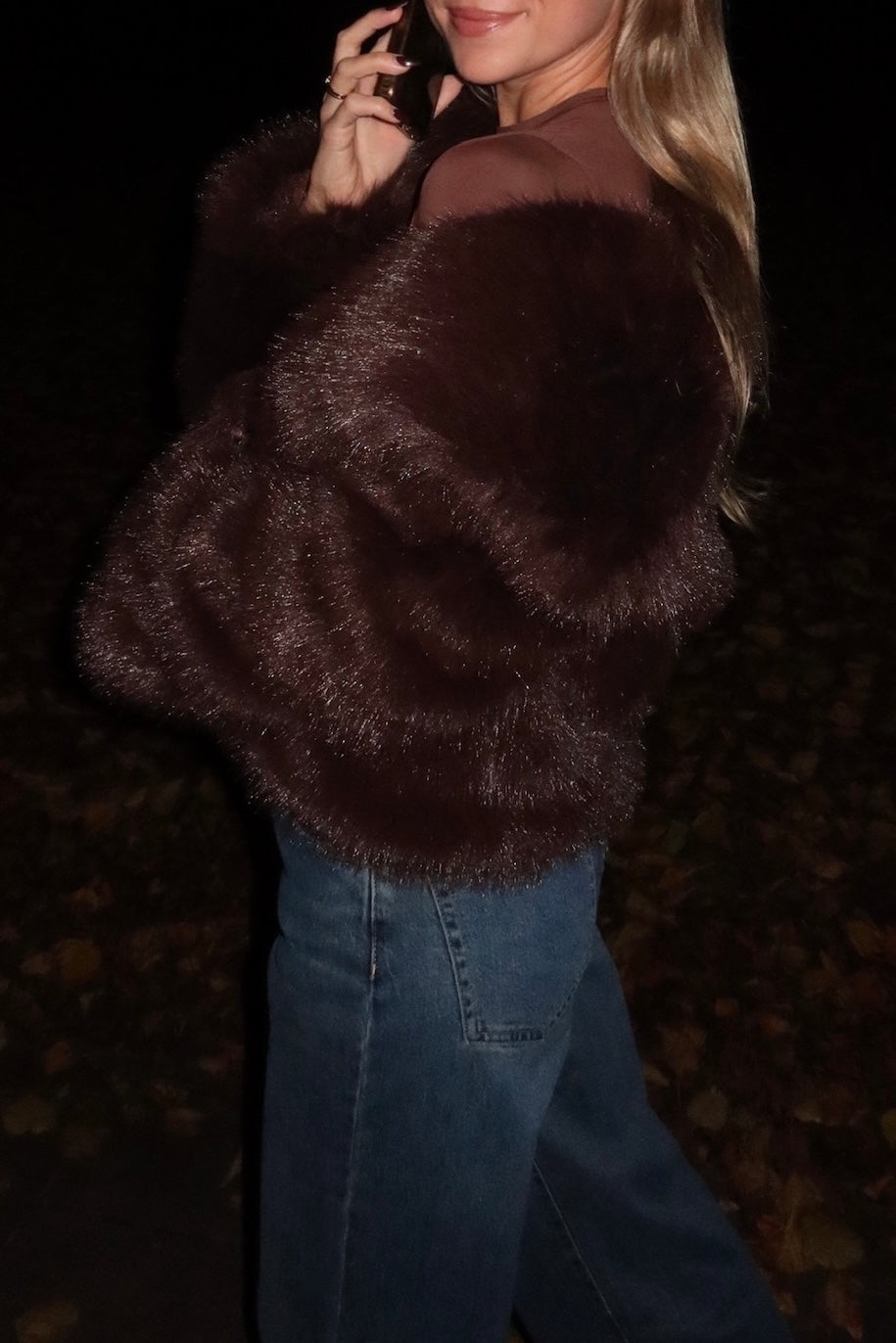 Faux fur coat choco brown women