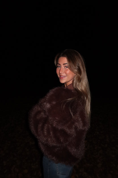 Faux fur coat choco brown women