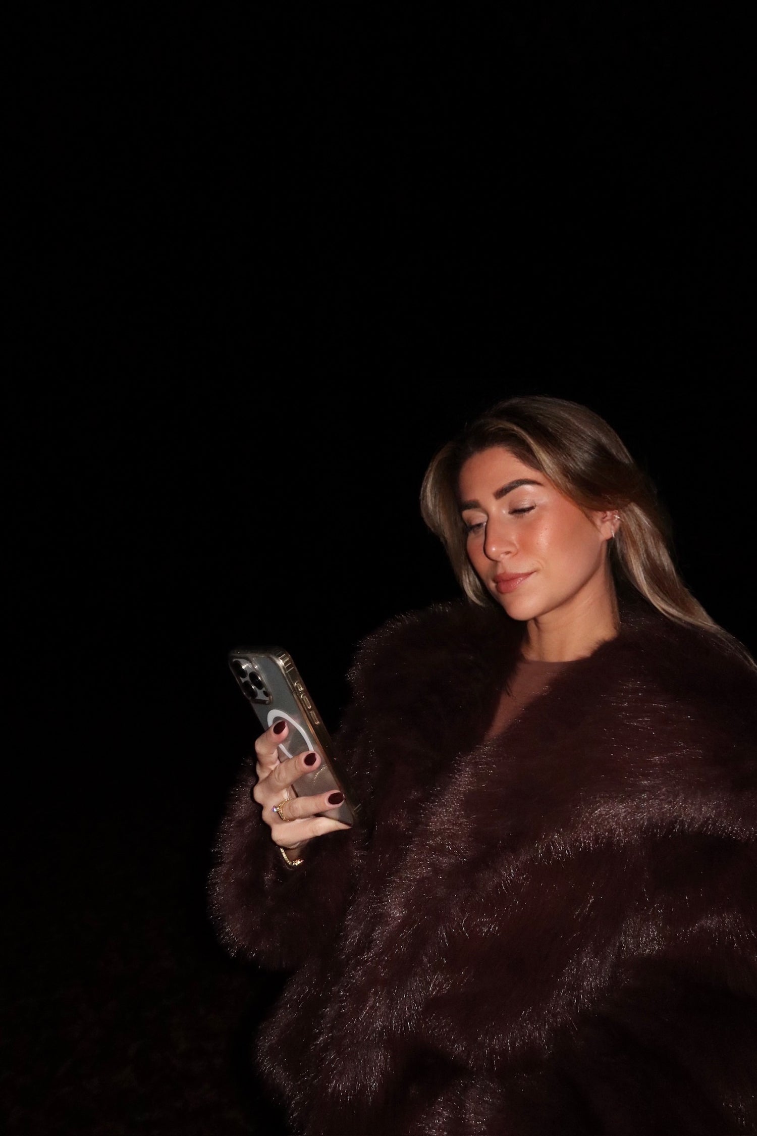 Faux fur coat choco brown women