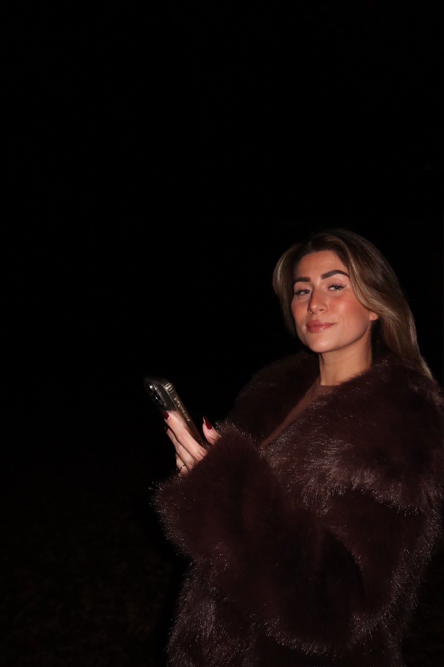 Faux fur coat choco brown women