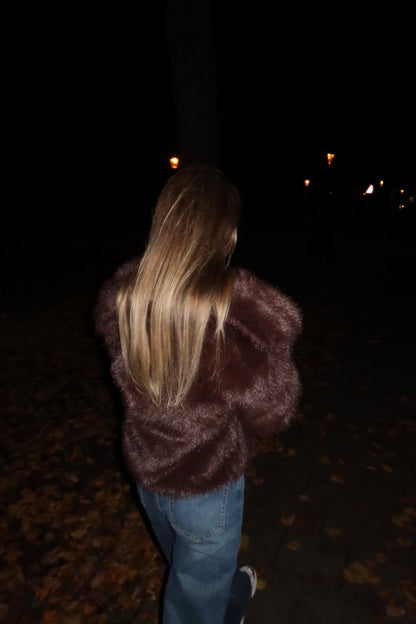 Faux fur coat choco brown women
