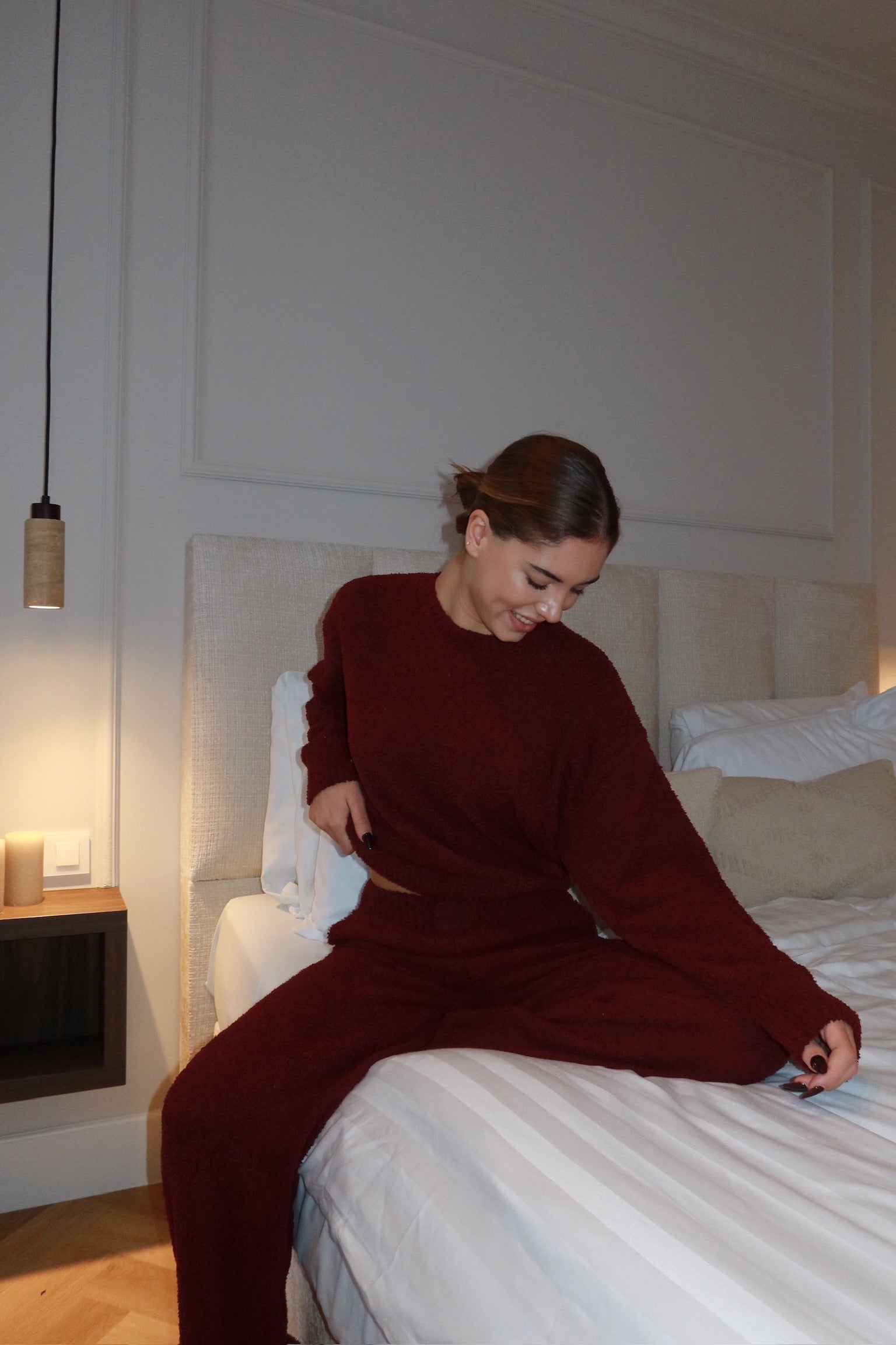 fluffy lounge co-ord burgundy women