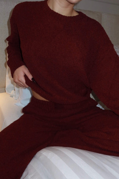 fluffy lounge co-ord burgundy women