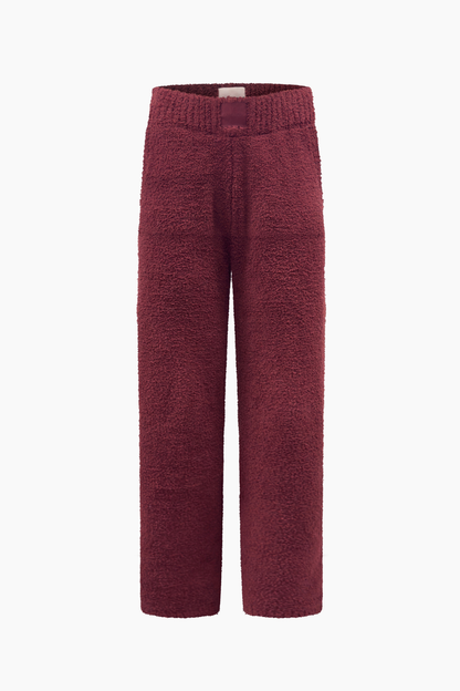fluffy wide leg pants burgundy women
