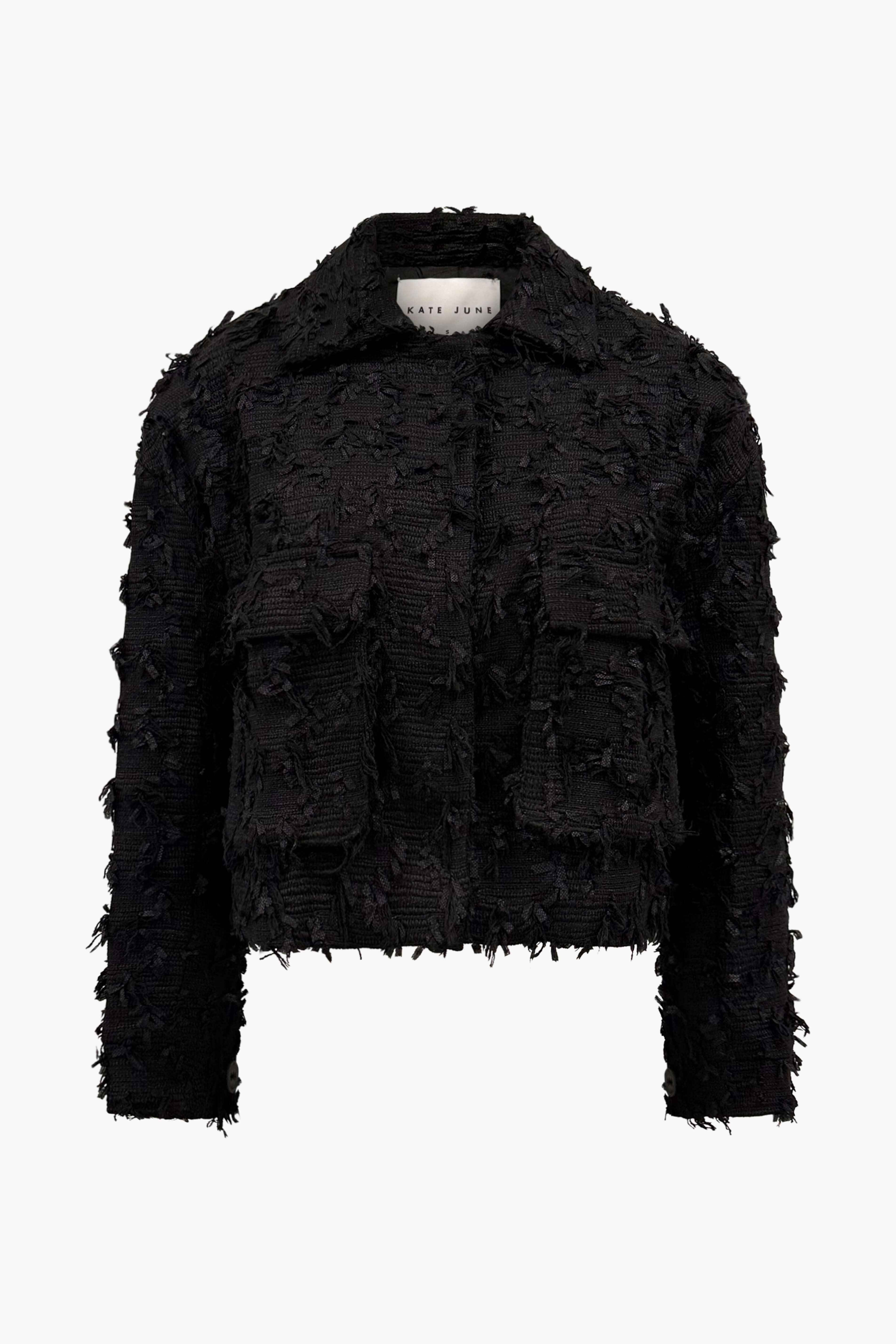 THE BOUCLÉ DETAIL JACKET BLACK women — KATE JUNE