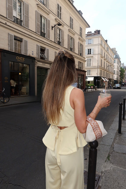 THE CLASSIC SUIT PANTS &amp; THE CLASSIC BOW TOP BUTTER YELLOW women — KATE JUNE