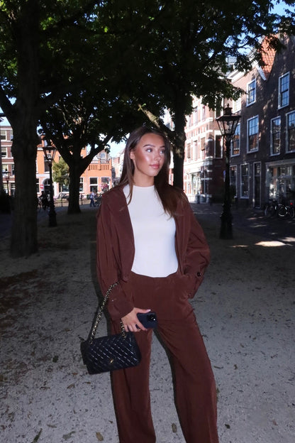 THE CLASSIC WIDE LEG PANTS CHOCO BROWN women — KATE JUNE