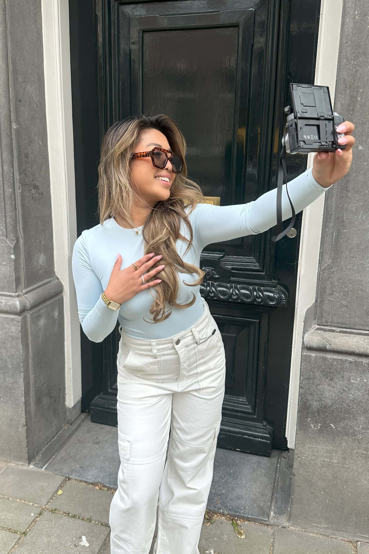 contrast stitched cargo pants full body women — KATE JUNE