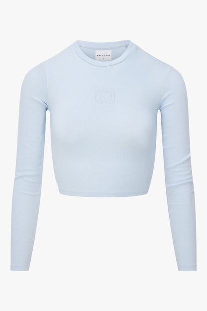 THE CROPPED EMBRO TEE ICE BLUE women — KATE JUNE