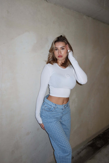 THE CROPPED EMBRO TEE OFF - WHITE women — KATE JUNE