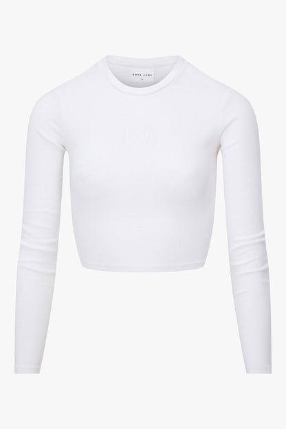 THE CROPPED EMBRO TEE OFF - WHITE women — KATE JUNE