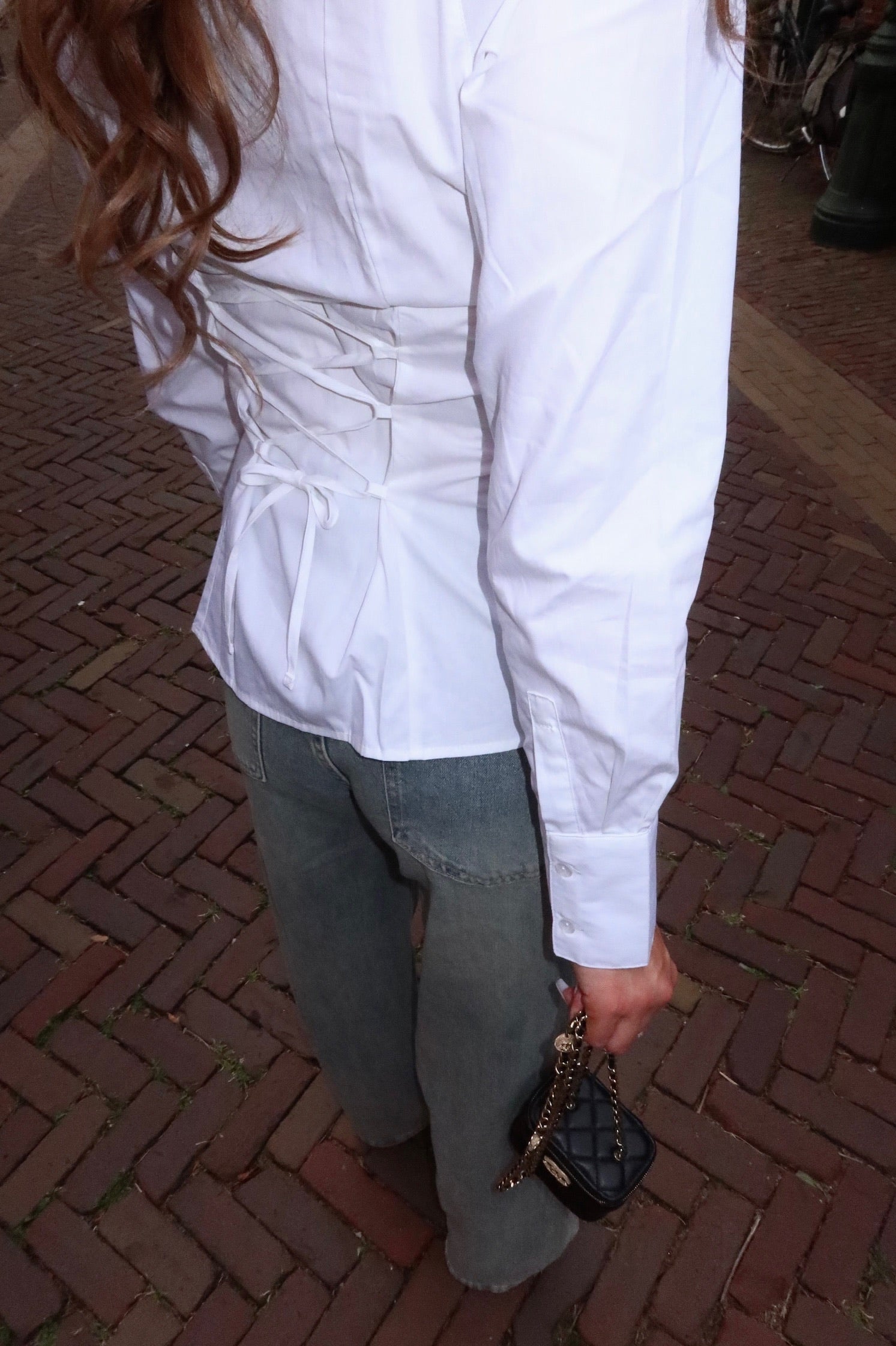 THE FITTED STRAP BLOUSE OFF WHITE women strap detail — KATE JUNE