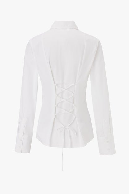 THE FITTED STRAP BLOUSE OFF WHITE women back view — KATE JUNE