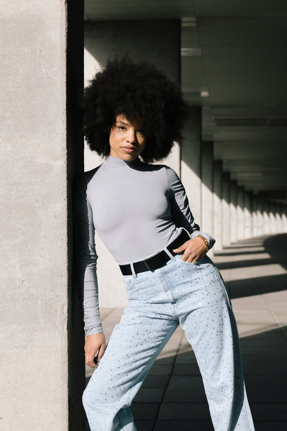 THE GATHERED LONGSLEEVE BODY BLUE GREY women — KATE JUNE