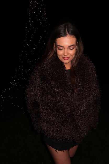 THE HAIRY FUR COAT DARK BROWN women — KATE JUNE