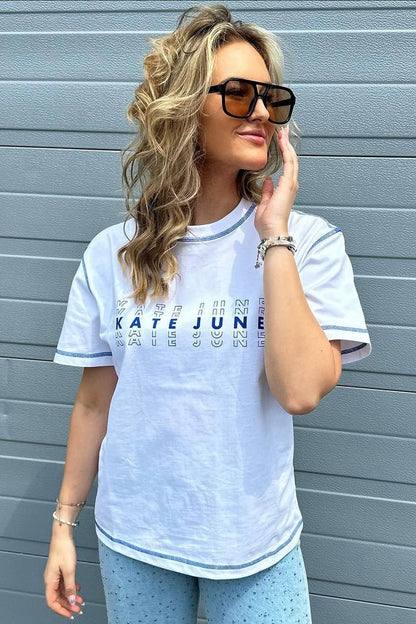 THE OVERSIZED LOGO TEE BLUE women — KATE JUNE