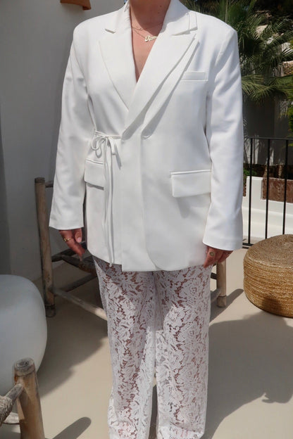 tie detail blazer oversized off-white detail close women — KATE JUNE