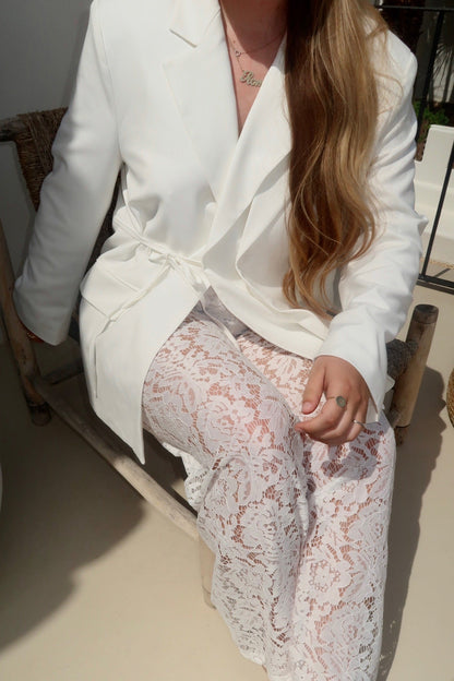 tie detail blazer oversized off-white detail styled women — KATE JUNE