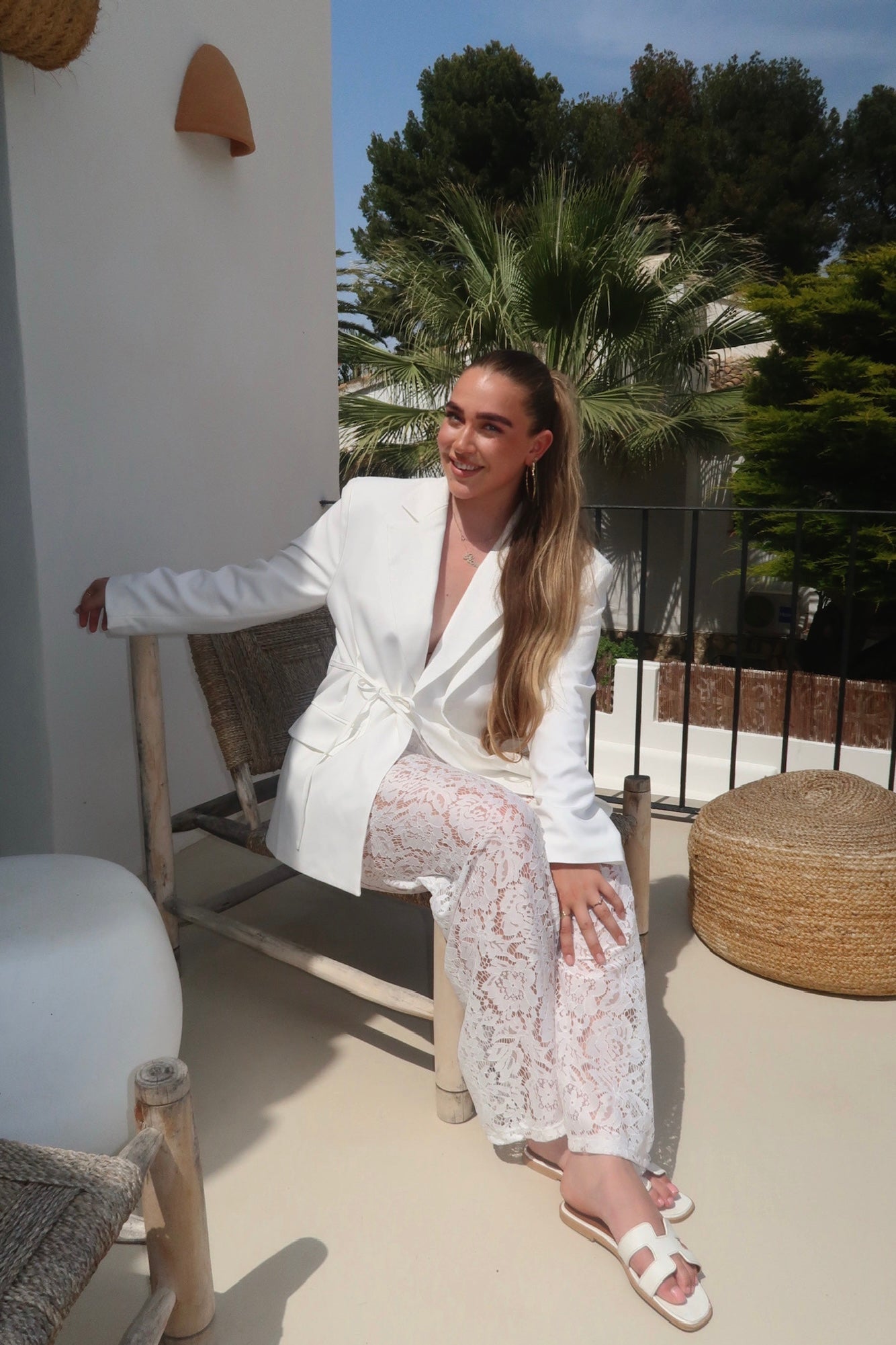 tie detail blazer oversized off-white styled women — KATE JUNE