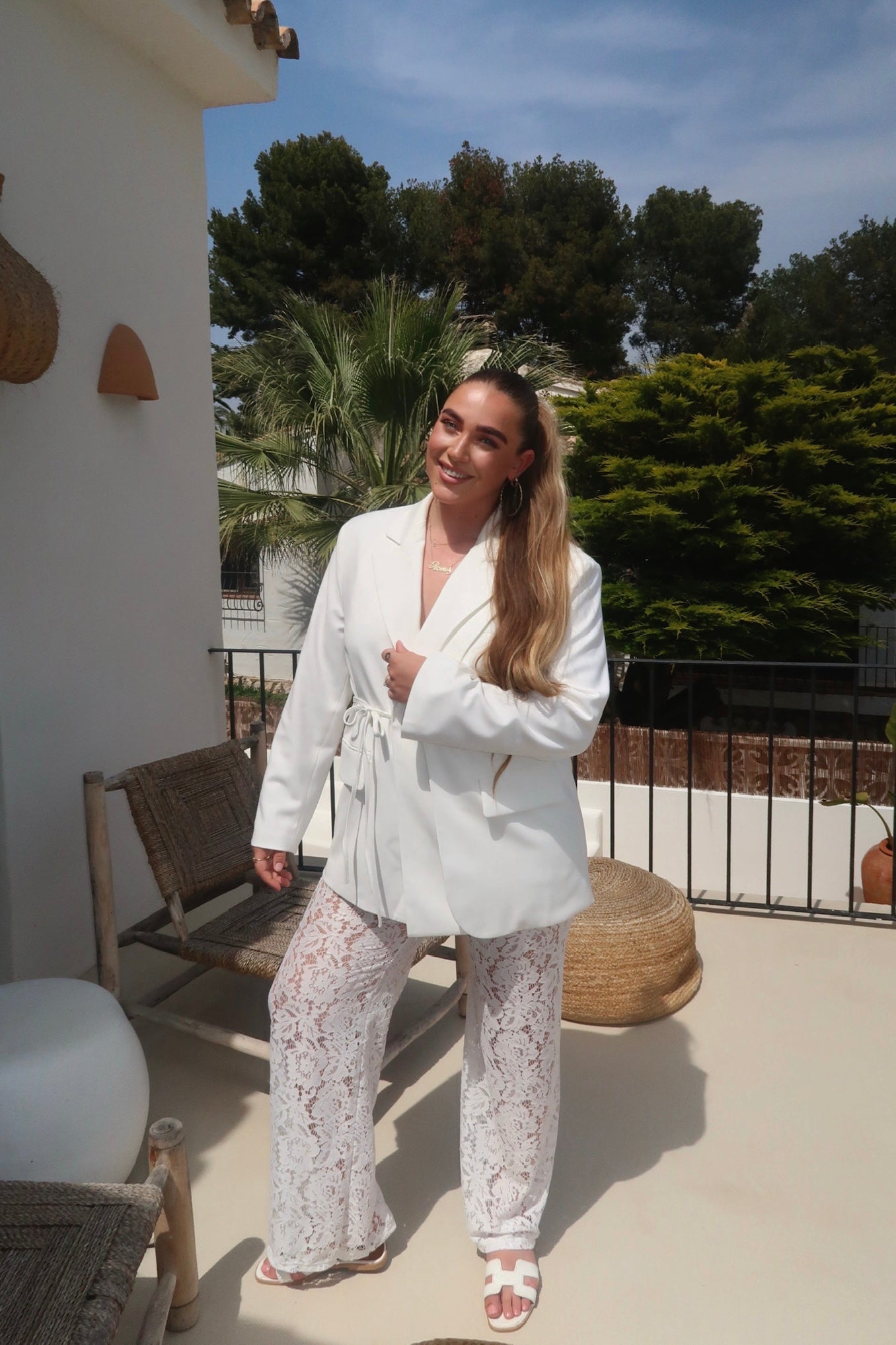 tie detail blazer oversized off-white full outfit women — KATE JUNE