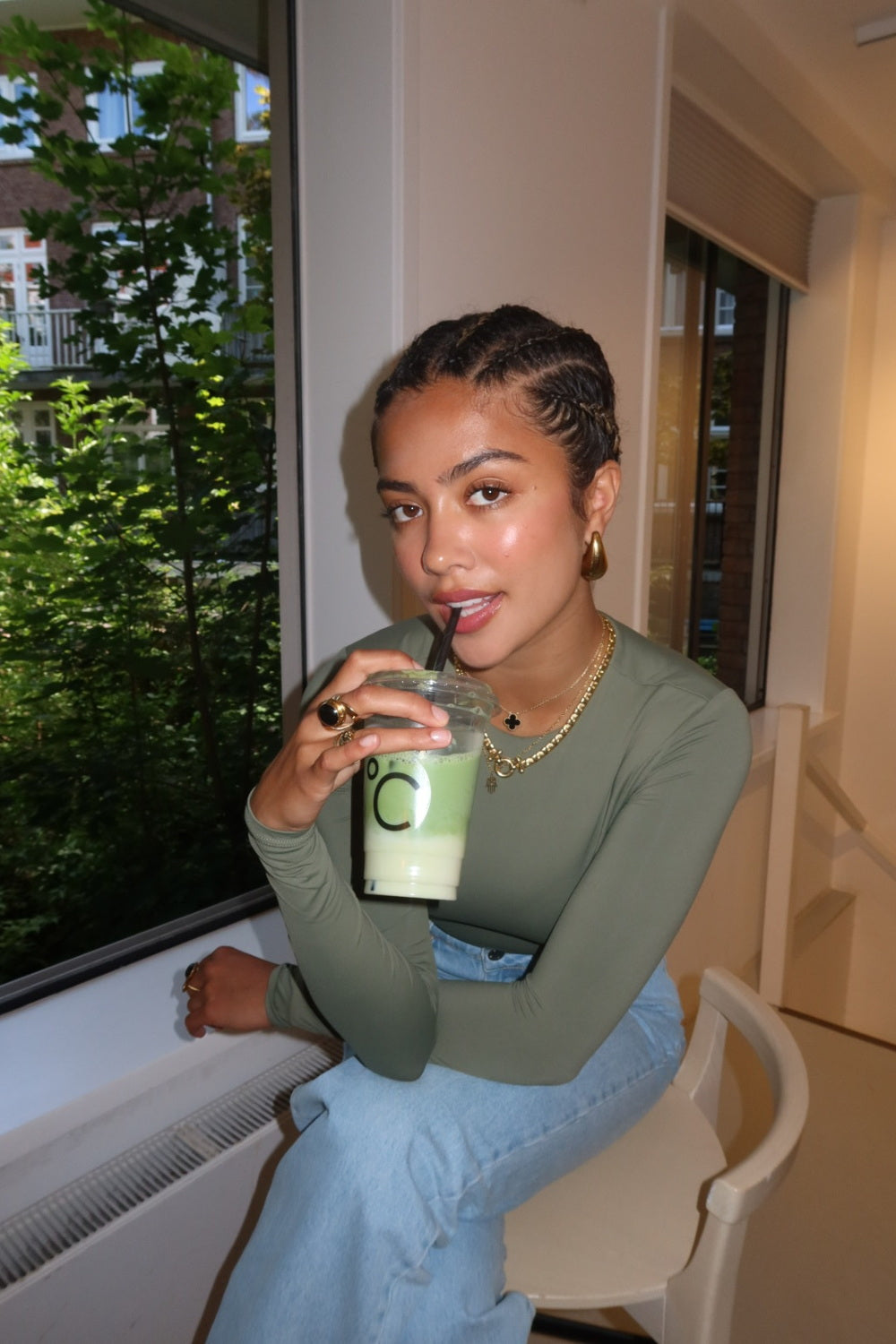 Round neck body army green women