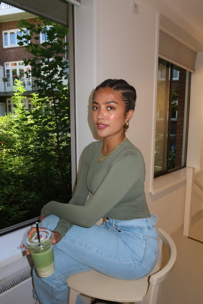 Round neck body army green women