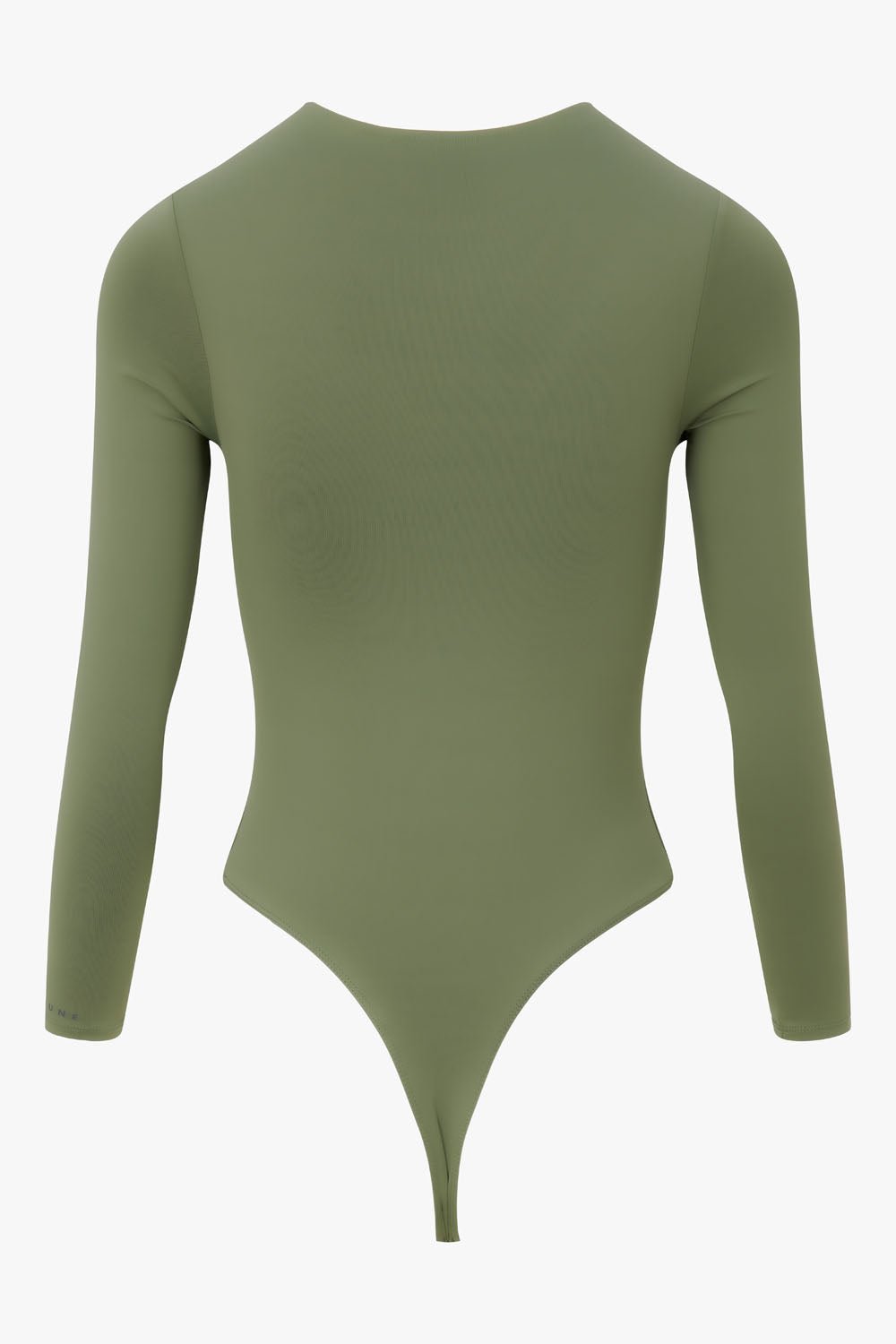 THE ROUND NECK BODY ARMY GREEN women back view — KATE JUNE