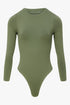 THE ROUND NECK BODY ARMY GREEN women front view — KATE JUNE