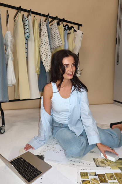 THE SAINT TROPEZ RIBBED TOP &amp; BLOUSE LIGHT BLUE women — KATE JUNE