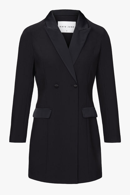 satin detailled blazer dress front view women — KATE JUNE