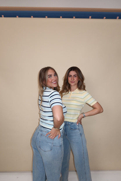 THE SOFT STRIPE POLO LIGHT BLUE &amp; YELLOW women — KATE JUNE