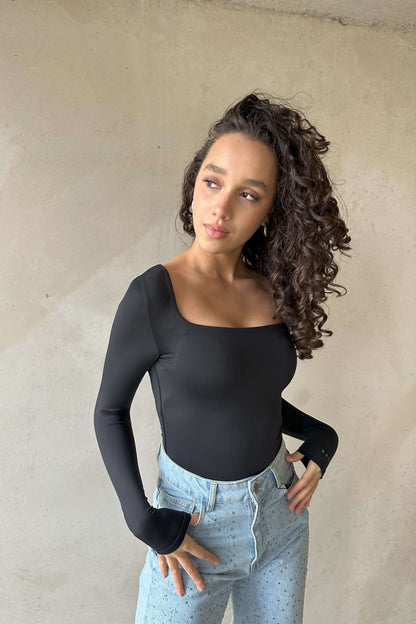 THE SQUARE NECK BODY BLACK women — KATE JUNE