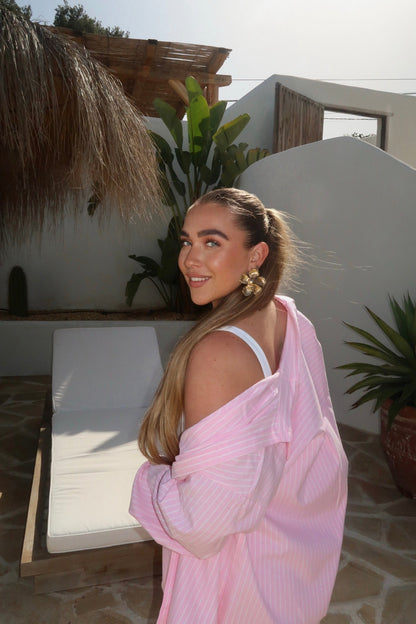 THE STRIPED BEACH SHORTS PINK detail women — KATE JUNE