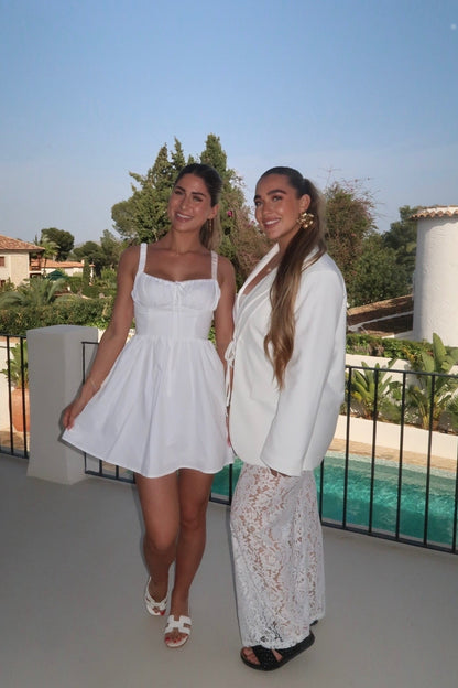 tie detail blazer oversized off-white outfit styled women — KATE JUNE