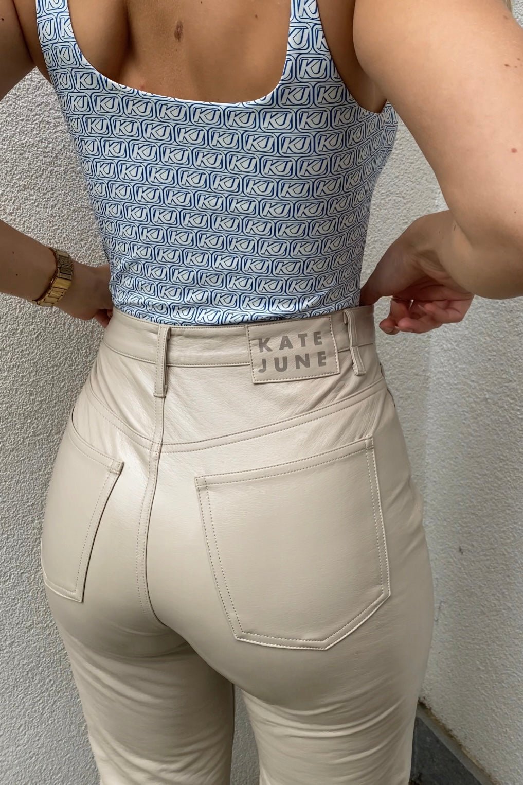THE VINYL STRAIGHT LEG PANTS SAND women — KATE JUNE