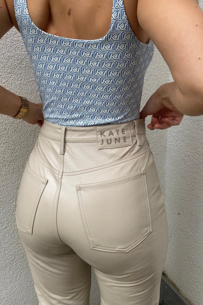 THE VINYL STRAIGHT LEG PANTS SAND women — KATE JUNE